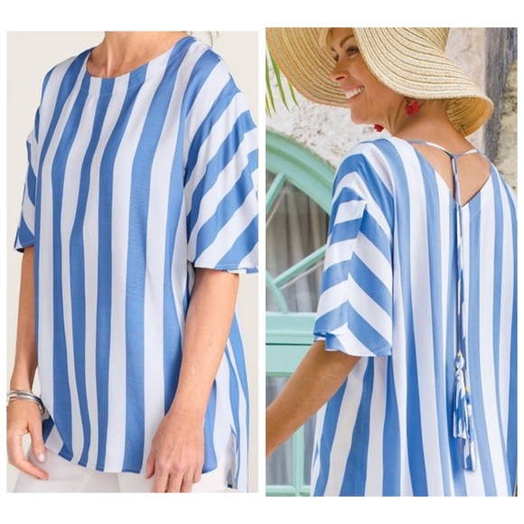 Soft Surroundings Main Sail Tunic Blue White Striped Photo Shoot Sample Petite S - Picture 1 of 16